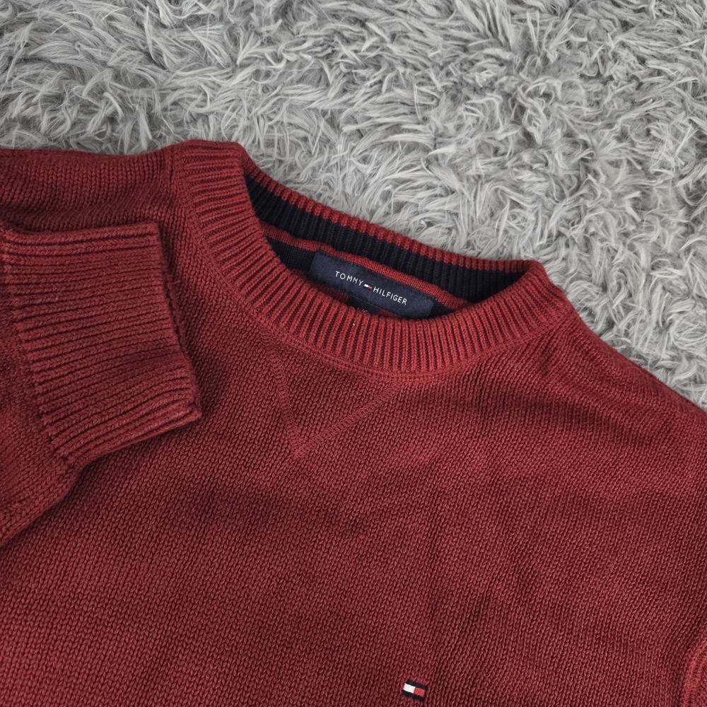 Tommy Hilfiger C810319412 Men Large Red Long Sleeve Crew Neck Tight Knit Sweater